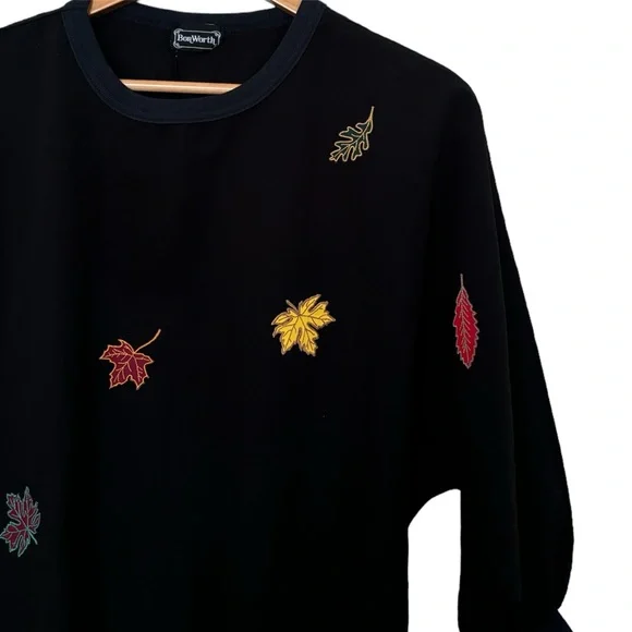 💥 VTG 90s Bon Worth Autumn Leaves Quarter Sleeve - Picture 1 of 4